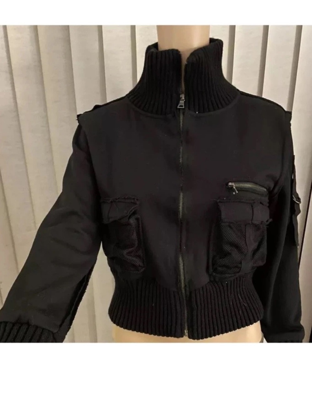 Vintage Y2K gadzooks Black moto Jacket full zip Crop Medium punk goth